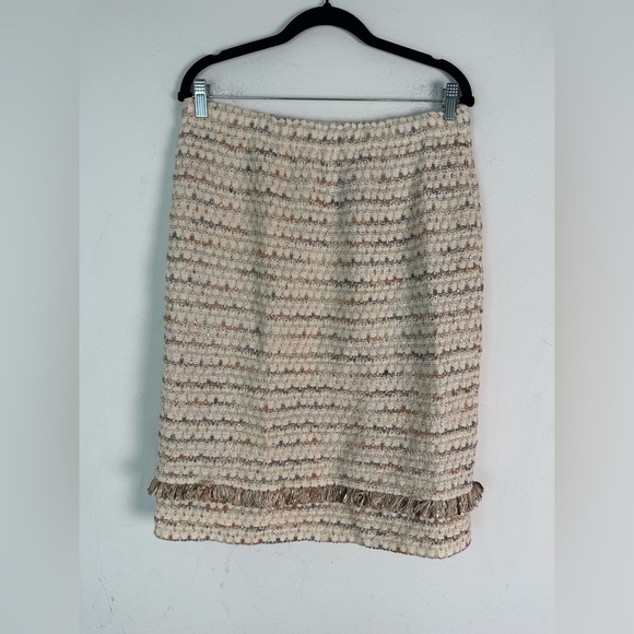 St John Knits Paper Eyelash Tweed Cream/White Multi Sz 12 Skirt NWOT